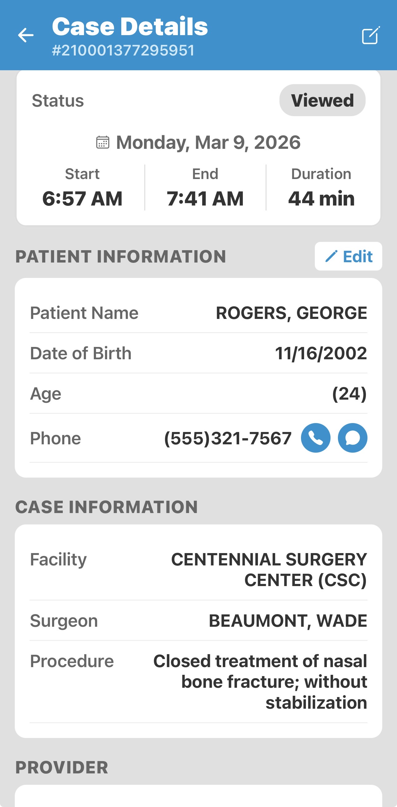 Case Details - Patient Info